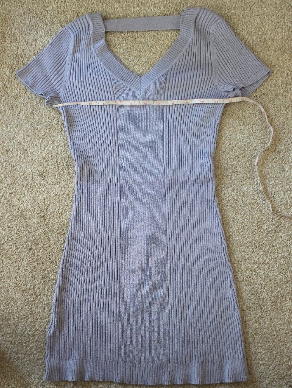 Bongo Ribbed V-Neck Short Sleeve Knit Dress — Light Lavender - Picture 2 of 3